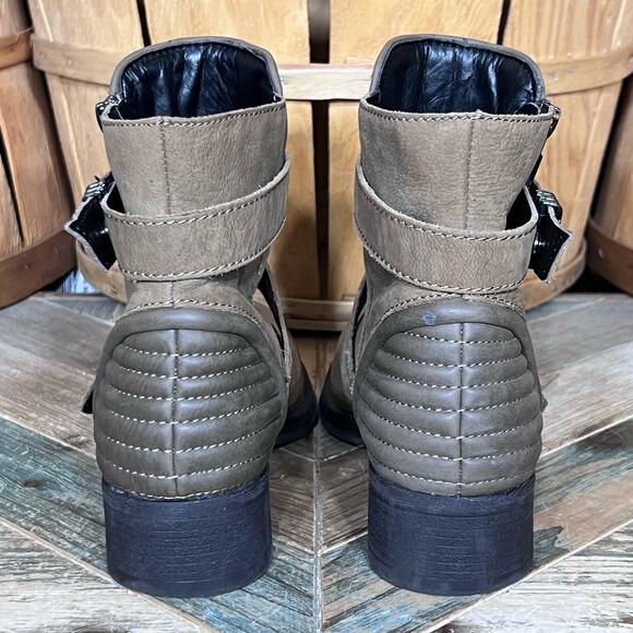 Circus by Sam Edelman Gia Taupe Olive Leather Chunky Heel Moto Boot Women Size 8 - Picture 6 of 12